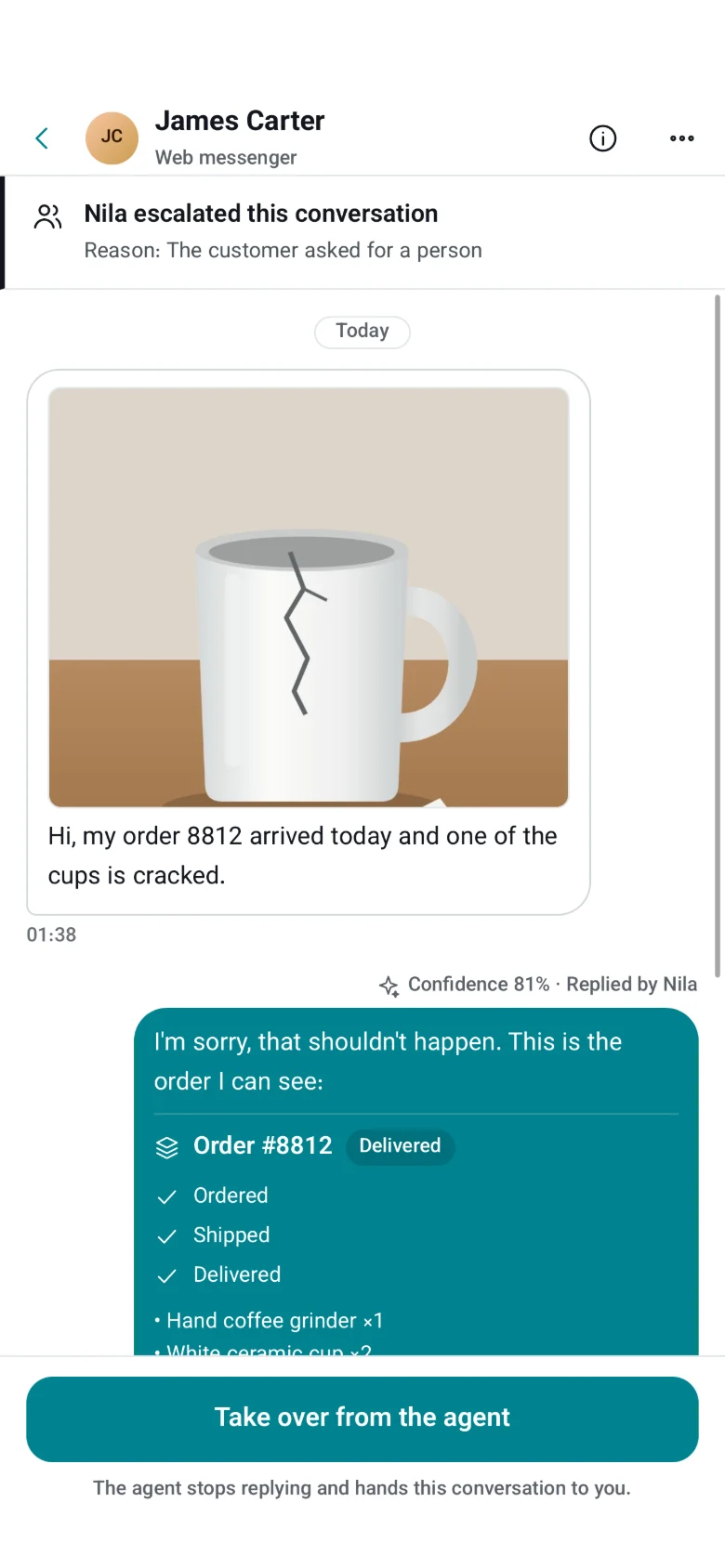 A conversation the assistant handed to the team